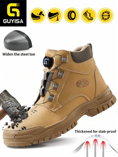 GUYISA بوت أمان بنصل فولاذي، مقاومة للكسر والثقب، إبزيم ذكي قابل للتدوير للتشغيل/الإيقاف بثانية واحدة، عالية الكاحل، للاستخدام على مدار السنة، بنعل مطاطي، بوت للتعدين والبناء، بوت أمان عالية الكاحل للرجال (هذا المقاس الصيني، قد يختلف المقاس الدولي، هذا ال
