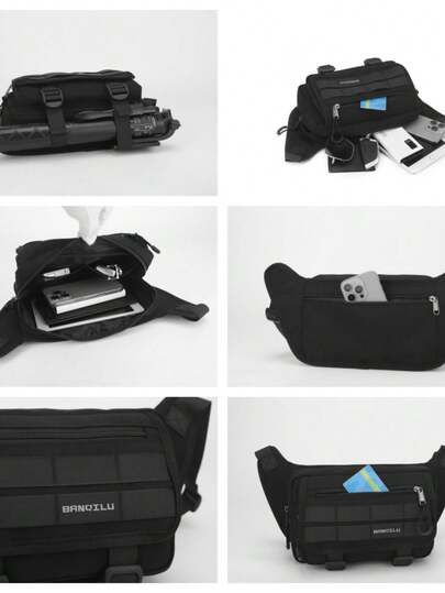 حقيبة خصر متعددة الأقسام ذات وظيفة تكتيكية] حقيبة صدر رياضية خارجية للرجال من علامة BANQILU، مقاومة للماء والبلى، قابلة للتوسع بشريط نسيجي، حقيبة عبر الجسم بطراز العمل، حقيبة خصر سعة كبيرة للتنقل والقيادة على الدراجات النارية