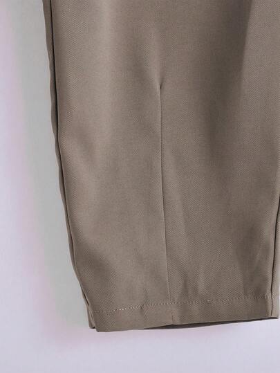 SHEIN مجموعة ملابس علوية وبنطلون قصير بأكمام بتغاير الألوان وجيوب، 2 مجموعة/طقم، متعدد الاستخدامات، مريح للمراهقين