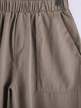 SHEIN مجموعة ملابس علوية وبنطلون قصير بأكمام بتغاير الألوان وجيوب، 2 مجموعة/طقم، متعدد الاستخدامات، مريح للمراهقين