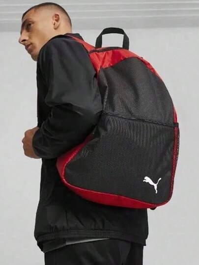 حقيبة ظهر PUMA Sporty Convenience Casual Fabric Backpack للرجال، مقاس متوسط، أسود وأحمر