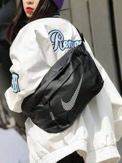 Nike حقيبة كتف/حقيبة كروس بودي/حقيبة خصر عاكسة للضوء من نايكي، تصميم للجنسين/للأزواج، أسود