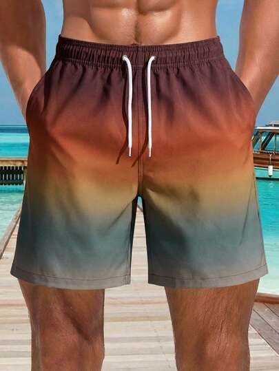 Manfinity Swimmode شورت كاجوال للرجال بخصر مطاطي وطباعة أومبير