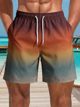 Manfinity Swimmode شورت كاجوال للرجال بخصر مطاطي وطباعة أومبير