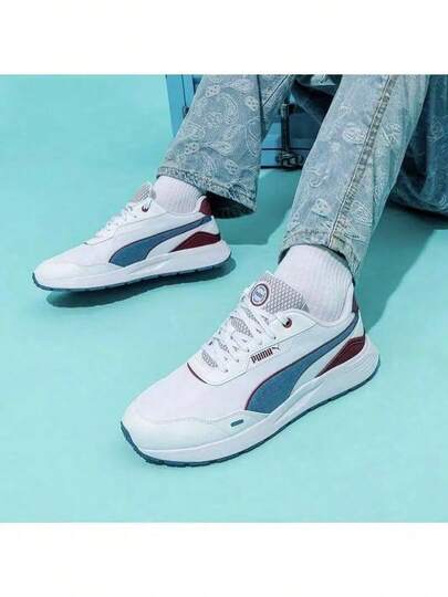 Puma حذاء رياضي منخفض الرقبة برباط من بوما رانتايمد بلس ريترو بريب للجنسين، مقدمة دائرية، 389237-01
