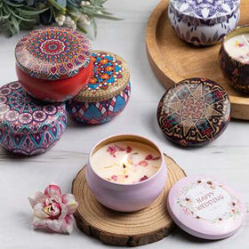 طقم هدايا شموع معطرة بنمط المندلا - شموع طويلة الأمد وخالية من الدخان ذات رائحة غنية، مناسبة لهدايا عيد الحب، عيد الميلاد، الزفاف، التخرج، ديكور المنزل والفندق