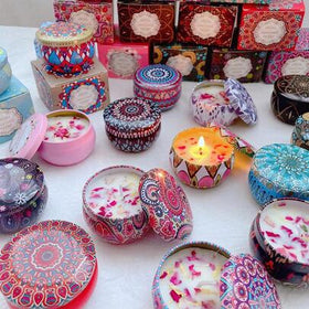 طقم هدايا شموع معطرة بنمط المندلا - شموع طويلة الأمد وخالية من الدخان ذات رائحة غنية، مناسبة لهدايا عيد الحب، عيد الميلاد، الزفاف، التخرج، ديكور المنزل والفندق