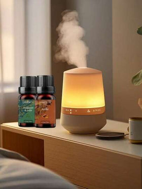 زيت عطري أساسي 10 مل في زجاجة خشبية، 100% نقي وجودة عالية، زيت عطري طبيعي، مناسب للمبخر والشمع والترطيب - هدية مجموعة منعشة للمنزل والسيارة، تغليف مشهد غابة استوائية، عطر زيت أساسي. يمكن استخدام مرطب الزيت الأساسي للنوم والسيارة.
