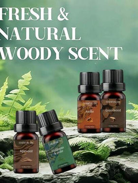 زيت عطري أساسي 10 مل في زجاجة خشبية، 100% نقي وجودة عالية، زيت عطري طبيعي، مناسب للمبخر والشمع والترطيب - هدية مجموعة منعشة للمنزل والسيارة، تغليف مشهد غابة استوائية، عطر زيت أساسي. يمكن استخدام مرطب الزيت الأساسي للنوم والسيارة.