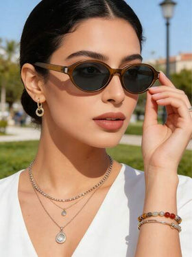 نظارة نسائية بإطار صغير بيضاوي عالية الجودة، موضة بسيطة، مناسبة للسفر والعطلات والمناسبات العادية