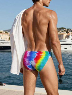 Manfinity Swimmode شورت سباحة ملون للرجال للعطلات الصيفية والشاطئ، ملابس سباحة رجالية جذابة وعصرية لحفلات الشاطئ والفخر