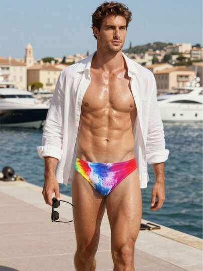 Manfinity Swimmode شورت سباحة ملون للرجال للعطلات الصيفية والشاطئ، ملابس سباحة رجالية جذابة وعصرية لحفلات الشاطئ والفخر