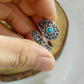 خاتم مفتوح قابل للتعديل بتصميم عباد الشمس البوهيمي والفيروزي الفاخر، تصميم شخصي، إكسسوار عصري رجعي ذو طابع بسيط، مناسب للارتداء اليومي، هدية لصديقة/صديقة مقربة، جذاب ومتين
