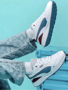 Puma حذاء رياضي منخفض الرقبة برباط من بوما رانتايمد بلس ريترو بريب للجنسين، مقدمة دائرية، 389237-01