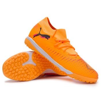 حذاء كرة قدم PUMA FUTURE 8 مريح ومتعدد الاستخدامات، للجنسين، برتقالي وأسود