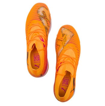 حذاء كرة قدم PUMA FUTURE 8 مريح ومتعدد الاستخدامات، للجنسين، برتقالي وأسود