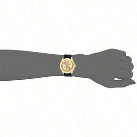 Guess ساعة يومية وهدية حفلة بسوار سيليكون أسود مع شعار مجدول ذهبي من ليدي جي W0911L3