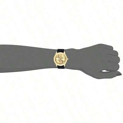 Guess ساعة يومية وهدية حفلة بسوار سيليكون أسود مع شعار مجدول ذهبي من ليدي جي W0911L3