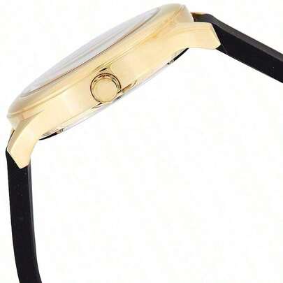 Guess ساعة يومية وهدية حفلة بسوار سيليكون أسود مع شعار مجدول ذهبي من ليدي جي W0911L3