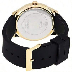 Guess ساعة يومية وهدية حفلة بسوار سيليكون أسود مع شعار مجدول ذهبي من ليدي جي W0911L3