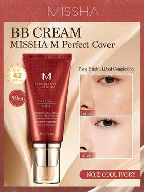 Missha كريم BB من ميشا بتغطية كاملة، مضاد للشيخوخة SPF42 - ميشا إم بيرفكت كفر، 50 مل - تغطية كاملة طويلة الأمد، مرطب، مكياج بشرة خالية من العيوب، كريم CC، كريم تفتيح الوجه مرطب ضروري للعطلات، أفضل لون جاذبية للفتاة الوردية، هدايا عيد الميلاد للنساء، ماركة