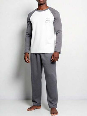 Snug League مجموعة بيجامة رجالية من قطن بياقة مستديرة وأكمام طويلة وبنطلون، ملابس منزلية مريحة ومنفذة للرطوبة للربيع والخريف، ملابس الخريف والشتاء، 2 قطعة