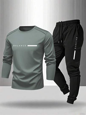 Manfinity Sport Corelite بدلة رياضية رجالية مكونة من ملابس علوية وبنطلون، طقم ملابس رياضية للرجال بطباعة حرفية، طقم ملابس رياضية بأكمام طويلة، طقم ملابس رياضية رجالية، طقم ملابس رياضية رجالية مكون من قطعتين، ملابس علوية رياضي بأكمام طويلة وطقم ملابس رياضي
