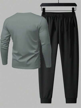Manfinity Sport Corelite بدلة رياضية رجالية مكونة من ملابس علوية وبنطلون، طقم ملابس رياضية للرجال بطباعة حرفية، طقم ملابس رياضية بأكمام طويلة، طقم ملابس رياضية رجالية، طقم ملابس رياضية رجالية مكون من قطعتين، ملابس علوية رياضي بأكمام طويلة وطقم ملابس رياضي