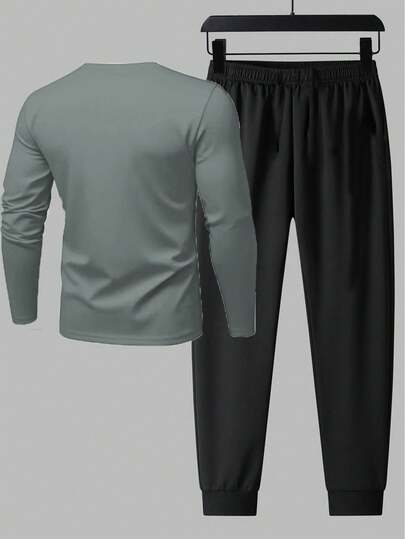 Manfinity Sport Corelite بدلة رياضية رجالية مكونة من ملابس علوية وبنطلون، طقم ملابس رياضية للرجال بطباعة حرفية، طقم ملابس رياضية بأكمام طويلة، طقم ملابس رياضية رجالية، طقم ملابس رياضية رجالية مكون من قطعتين، ملابس علوية رياضي بأكمام طويلة وطقم ملابس رياضي
