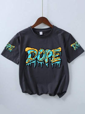قميص تي شيرت بأكمام قصيرة وياقة دائرية للمراهقين الأولاد بطباعة حرف "DOPE"، ملابس أطفال جديدة لربيع/صيف