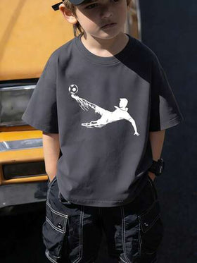 [كأس العالم] ملابس علوية تي شيرت كم قصير مطبوع بصورة لاعب كرة قدم صغير، قمصان صيفية للأولاد استعدادًا للعب