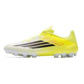 Adidas حذاء كرة قدم أديداس F50 League 2G/3G للعشب الصناعي، مريح ومناسب للجنسين، باللون الأصفر الفلوري والأسود