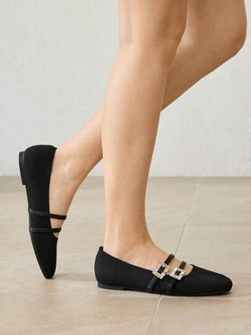 MOTF PREMIUM أحذية مسطحة مزينة بالراين ستون من جلد البولي يوريثان