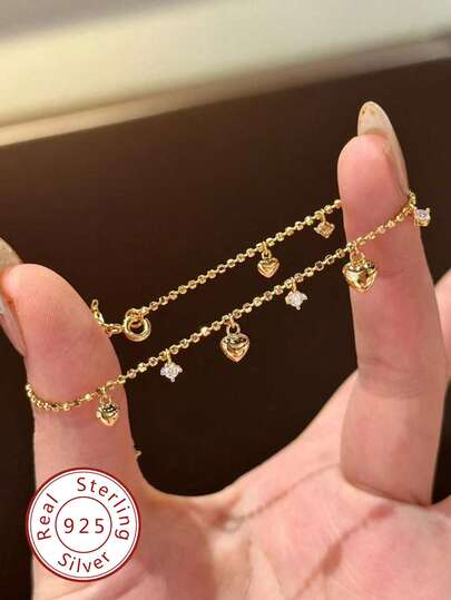 سوار فضة عيار 925 على شكل قلب، مرصع بالماس، هدية للنساء، مناسب للمناسبات والتخرج وأعياد الميلاد والاستخدام اليومي