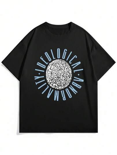 Fractyr قميص تي شيرت رجالي صيفي كاجوال بطبعة شمسية زرقاء وبيضاء ذو طباعة مزدوجة الوجه بقصة فضفاضة وياقة دائرية وأكمام قصيرة