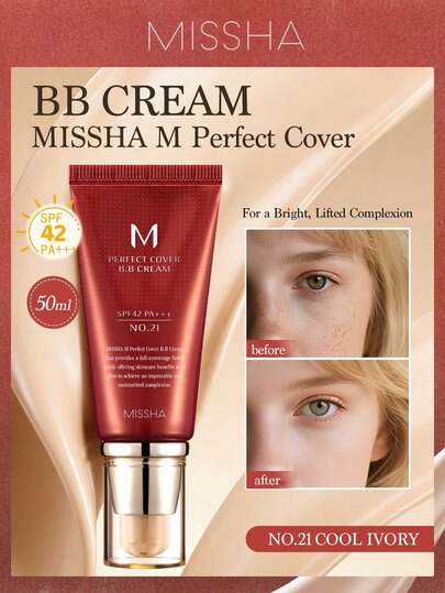 Missha كريم BB من ميشا بتغطية كاملة، مضاد للشيخوخة SPF42 - ميشا إم بيرفكت كفر، 50 مل - تغطية كاملة طويلة الأمد، مرطب، مكياج بشرة خالية من العيوب، كريم CC، كريم تفتيح الوجه مرطب ضروري للعطلات، أفضل لون جاذبية للفتاة الوردية، هدايا عيد الميلاد للنساء، ماركة
