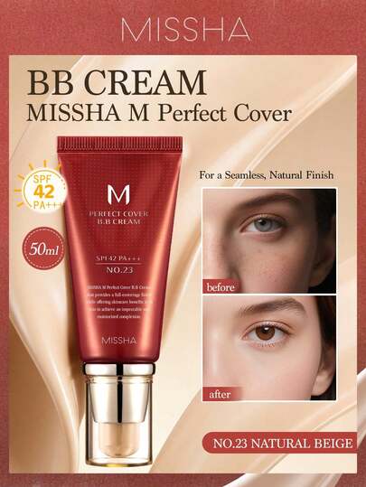 Missha كريم BB من ميشا بتغطية كاملة، مضاد للشيخوخة SPF42 - ميشا إم بيرفكت كفر، 50 مل - تغطية كاملة طويلة الأمد، مرطب، مكياج بشرة خالية من العيوب، كريم CC، كريم تفتيح الوجه مرطب ضروريات العطلات الأساسية، هدايا عيد الميلاد للنساء، ماركة أزياء فاخرة مكياج لل