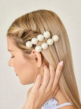 MOTF PREMIUM قطعتان من مشابك الشعر المزيفة بالخرز الفرنسية مخالب الشعر مشابك الشعر