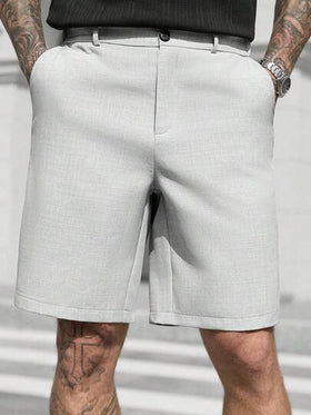 Manfinity CasualCool شورت رجالي كاجوال بجيب مائل، شورت رسمي للأعمال، فضفاض، طول الركبة، بارد، لون أحادي، طراز صيفي أساسي