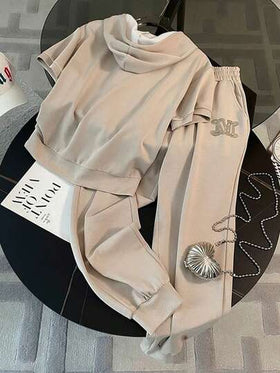 SHEIN مجموعة هوديي مقصوص مطابق + بنطلون كاجوال بجيب مائل