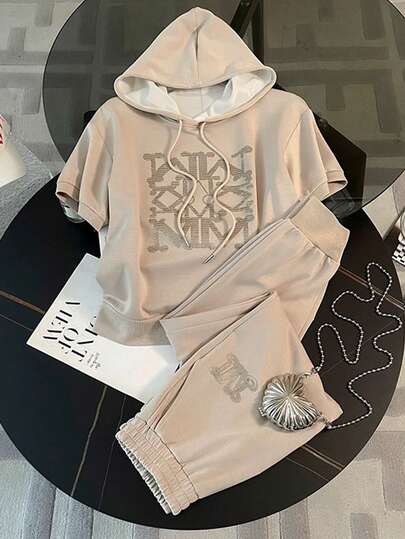 SHEIN مجموعة هوديي مقصوص مطابق + بنطلون كاجوال بجيب مائل
