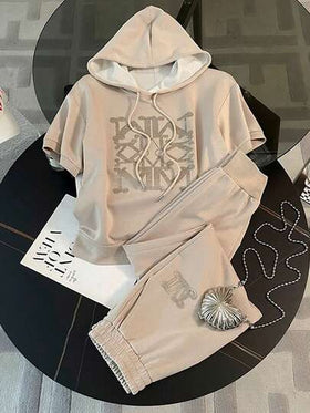 SHEIN مجموعة هوديي مقصوص مطابق + بنطلون كاجوال بجيب مائل