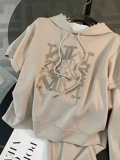 SHEIN مجموعة هوديي مقصوص مطابق + بنطلون كاجوال بجيب مائل