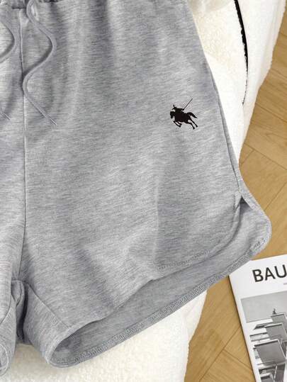 INAWLY مجموعة ملابس علوية أكمام قصيرة مطرز بتريم متباين وشورت خصر رباط للنساء قطعتان