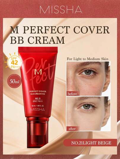 Missha كريم BB من ميشا M Perfect Cover SPF42 50مل - تغطية كاملة طويلة الأمد، مرطب، يخلق قاعدة مكياج بشرة خالية من العيوب، كريم CC، العناية بالبشرة المرطبة والمبيضة، ضروريات العطلات، سحر فتاة الورد، هدية عيد الميلاد للمرأة، مستحضرات تجميل ماركة أزياء، عودة