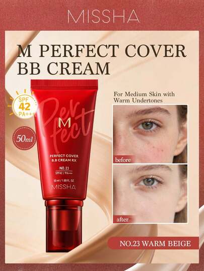 Missha كريم BB من ميشا M Perfect Cover SPF42 50مل - تغطية كاملة طويلة الأمد، مرطب، يخلق قاعدة مكياج بشرة خالية من العيوب، كريم CC، العناية بالبشرة المرطبة والمبيضة، ضروريات العطلات، سحر فتاة الورد، هدية عيد الميلاد للمرأة، مستحضرات تجميل ماركة أزياء، العو