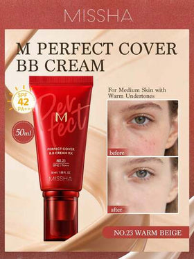 Missha كريم BB من ميشا M Perfect Cover SPF42 50مل - تغطية كاملة طويلة الأمد، مرطب، يخلق قاعدة مكياج بشرة خالية من العيوب، كريم CC، العناية بالبشرة المرطبة والمبيضة، ضروريات العطلات، سحر فتاة الورد، هدية عيد الميلاد للمرأة، مستحضرات تجميل ماركة أزياء، العو