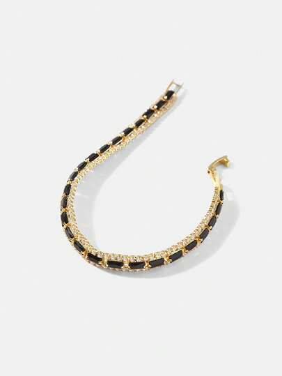 MOTF PREMIUM سوار ذو طبع راقي مطلي بالذهب عيار 18 قيراط مرصع بأحجار كريمة سوداء وبيضاء
