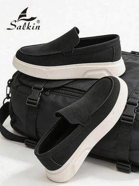 Salkin أحذية رجالية مصممة من الجلد الأحمر، أحذية كاجوال سهلة الارتداء، أحذية مرتفعة السُمك، جلد أحمر مدبوغ، أحذية رسمية ذات لون أحمر ثابت، شعور بالجودة العالية بسعر معقول، أصبع دائري، قاعدة مطاطية، مناسبة للارتداء اليومي، المواعدة، الخارج، الحفلات، الأعيا