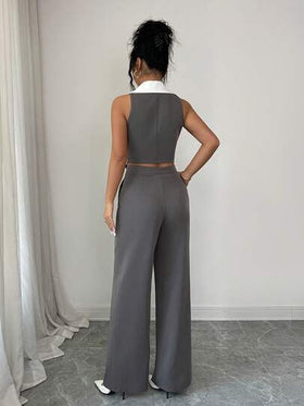 SHEIN Elenzya بدلة نسائية أنيقة بدون أكمام وبنطال بجيوب منسدلة قطعتين، صيفية